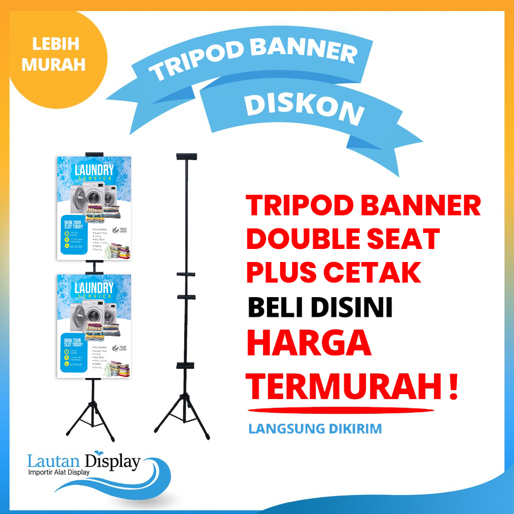 Tripod Stand Banner 4 Sisi Doubble Seat Stand Banner Atas Bawah Cetak Banner Flexy 280, Highress 310