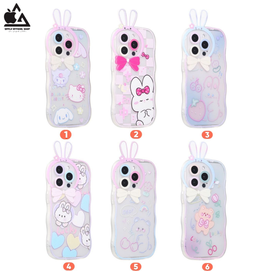 Luxury Softcase Lucu 3D Ear Bunny Motif iPhone 11 PRO MAX 12 PRO MAX XR XS MAX 7 8+ 7+ 8 SE 2 SE3  Soft Case Motif 4D Rabbit Hello Kitty HelloKitty Kuromi Disney Camera Protector Protection Silikon Silicone Jelly Hardcase