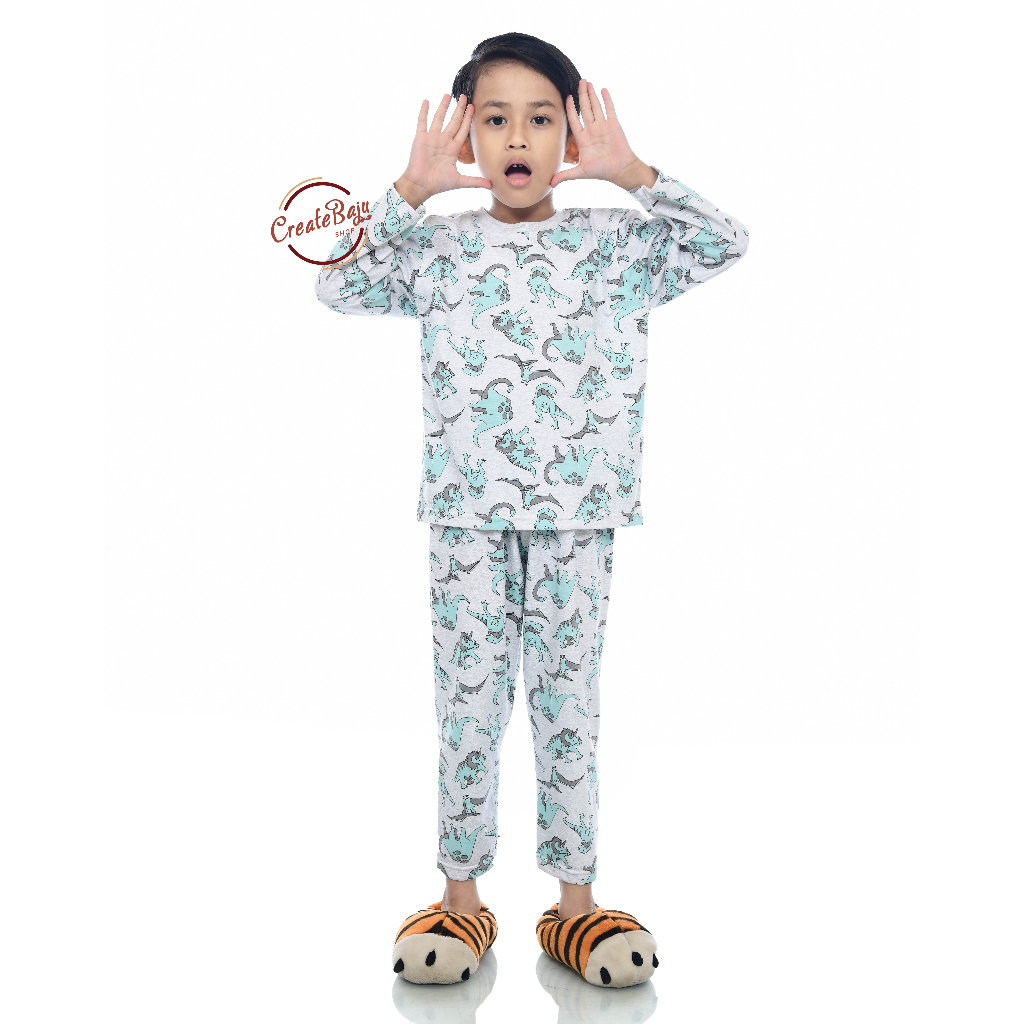 PIYAMA KAOS ANAK LAKI 1-7 TAHUN QUAD DINO BAJU TIDUR ANAK LENGAN PANJANG TERMURAH