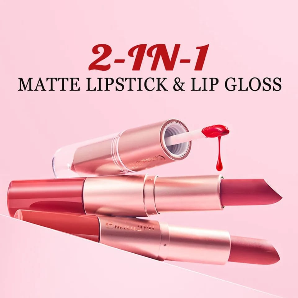 CMAADU Lipstik Liquid 2 in 1 Double Matte 12 Warna Waterproof Long Lasting Lipstick/ Velvet Matte Lipgloss Kepala Ganda Lipstick Matte