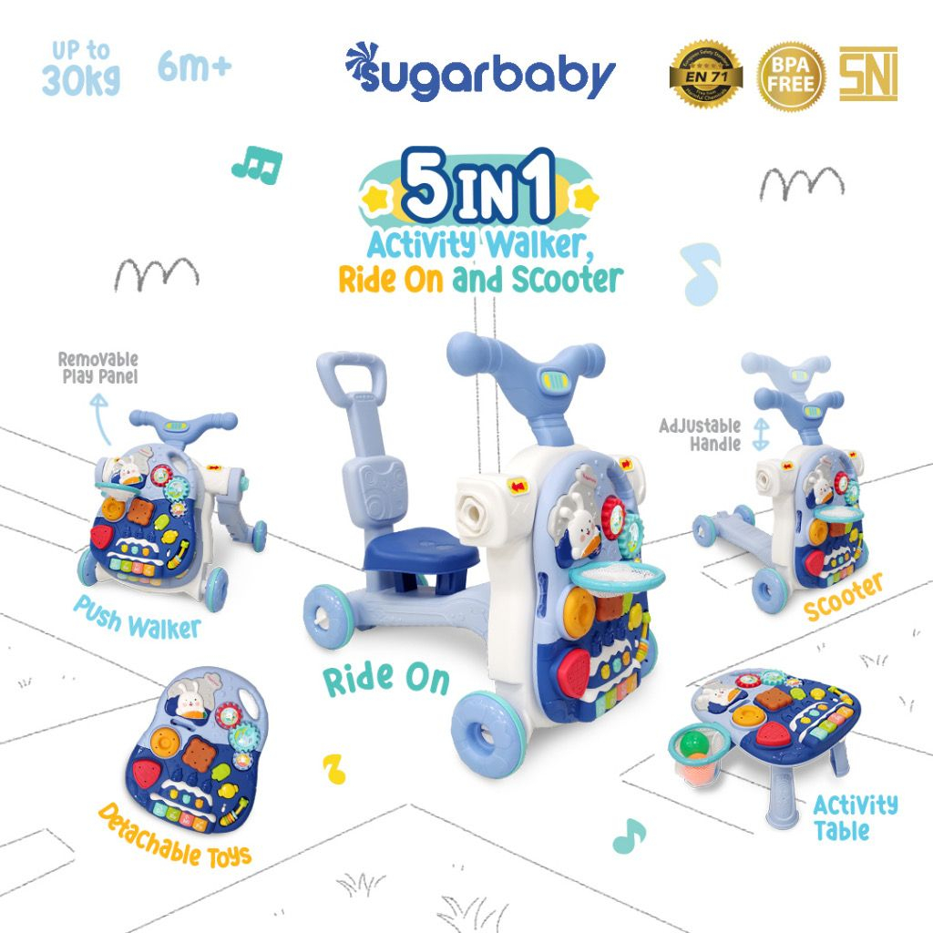 [FREE BUBBLE WRAP] Sugar Baby 5in1 Activity Walker, Ride-On and Scooter / Push Walker / Activity Walker / Baby Walker Bayi Anak