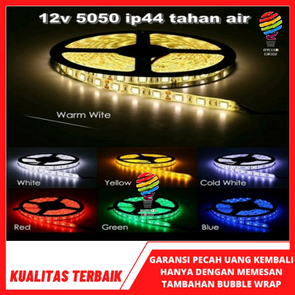 LAMPU LED STRIP 5050 IP44 12V OUTDOOR Ledstrip IP 44 12VOLT Led Strip Waterproof Mata Besar BISA UNTUK DI OUTDOOR 5 METER