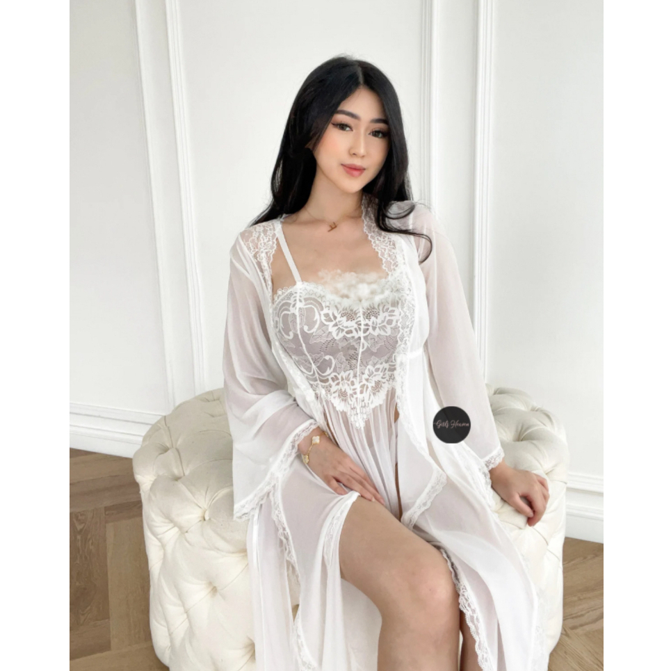 Amber Sexy Midi Lingerie Kimono Set [ Girlsheaven_id ]
