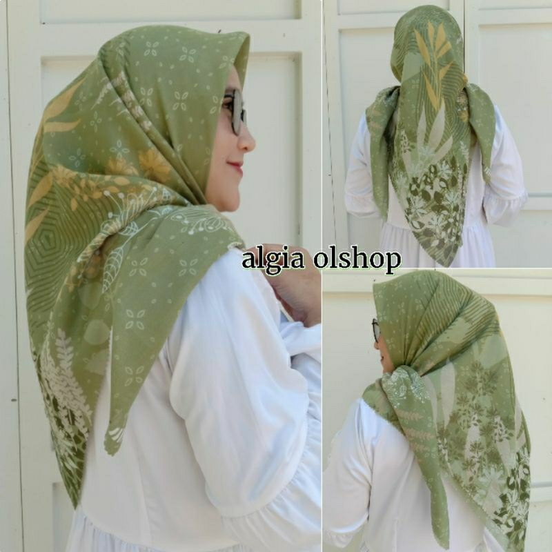 kerudung segi empat/Hijab motif segiempat terbaru/warna sage motif