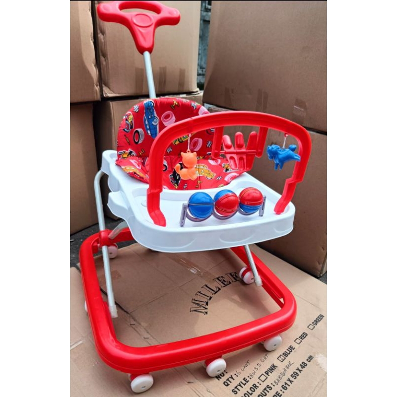 Baby Walker Milefo Musik Dorongan Mainan Bola Roda 8 pc Tempat Botol Susu Free Packing Dus+Bubble