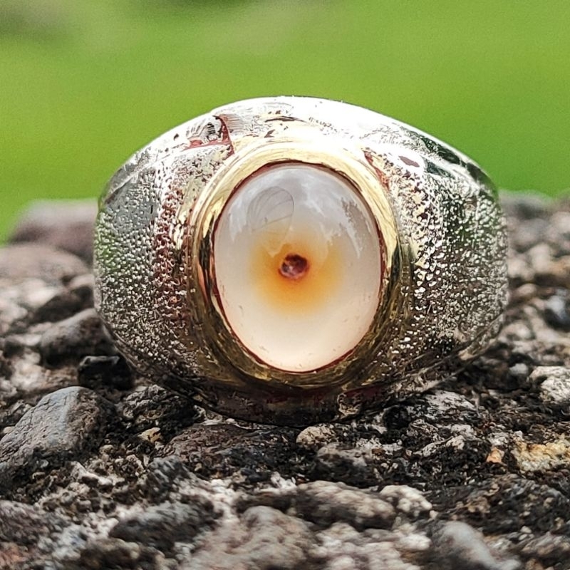 CINCIN BATU AKIK COMBONG RAMBUT NATURAL AGATE CHALCEDONY KODE 02558