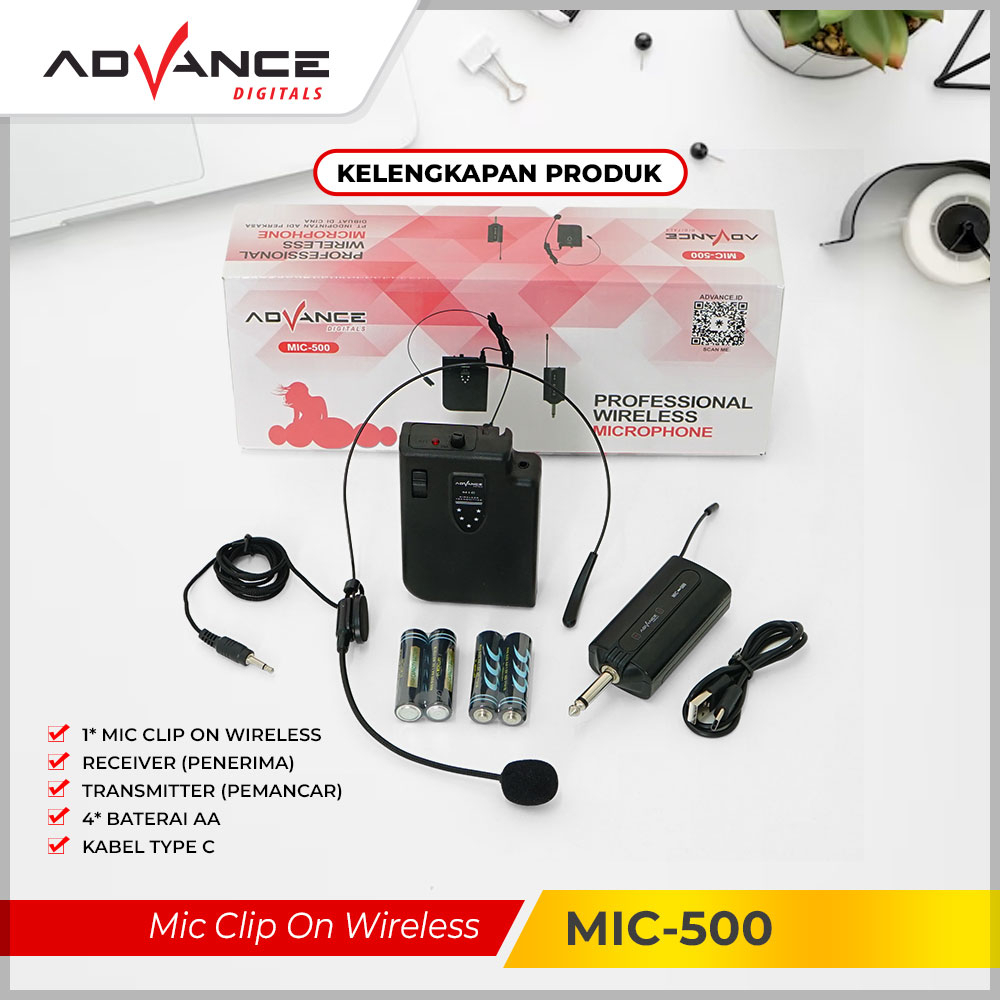 Clip on Advance Mic 500 Mic Bando Wireless Mic Clip On / Mikrofon Eksternal Bergaransi 1 Tahun