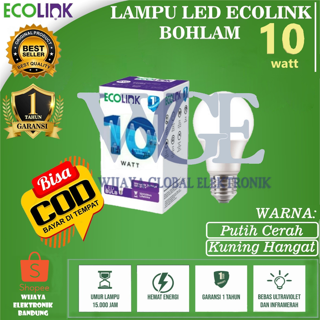Lampu LED Ecolink Bohlam Bulb 10 Watt Putih Kuning White Warm White ( 10W 10 W 10Watt ) E27 GARANSI 