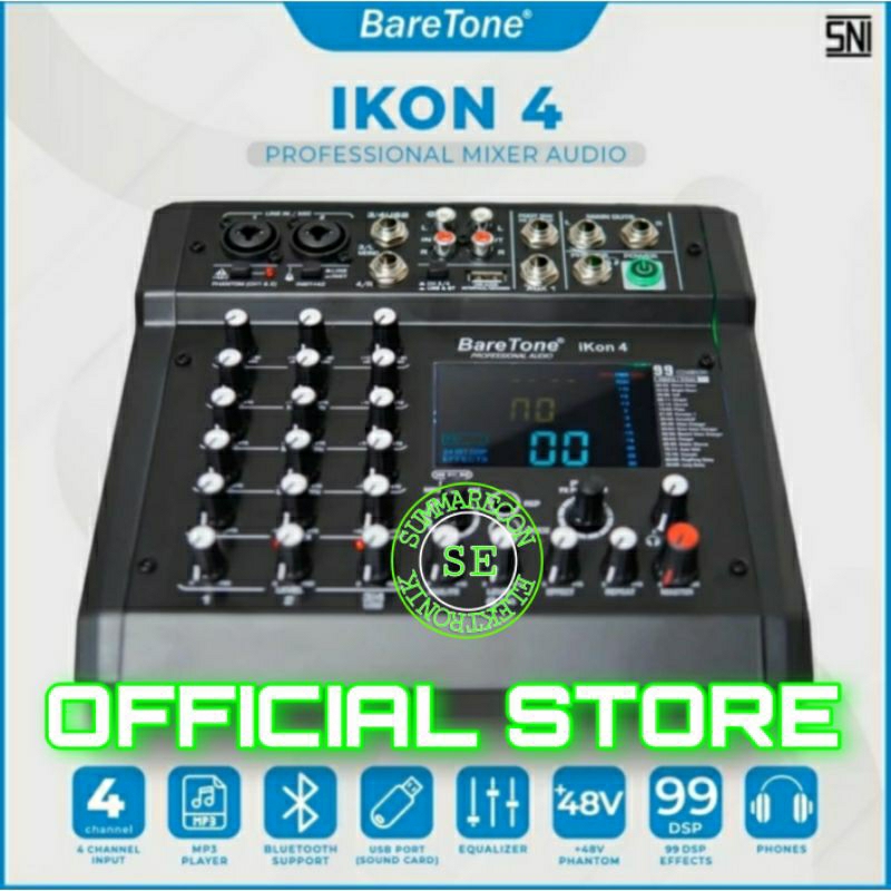 mixer audio 4 channel original baretone ikon 4 mixer karaoke soundcard bluetooth