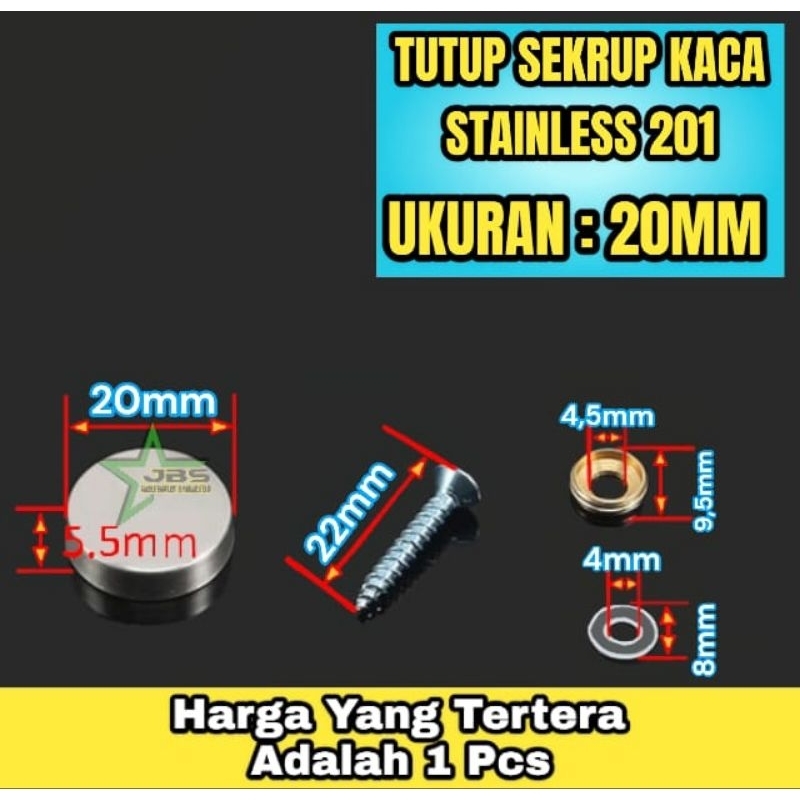 SK-20MM DOP TUTUP SEKRUP KACA CERMIN-DOP SCREW 20MM STAINLESS SS 201