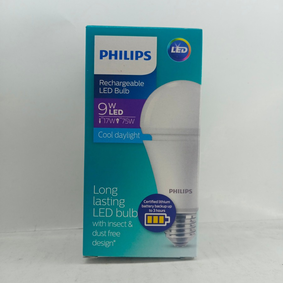 philips rechargeable ledbulb 9w 6500k putih emergency lamp darurat