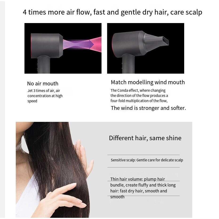 [ COD ] Hair Dryer Low Watt Dengan lima aksesori gaya Watt Rendah Pengering Rambut With Five Styling Attachments - Iron Fuchsia Mini Salon Profesional Perawatan Daya Tinggi