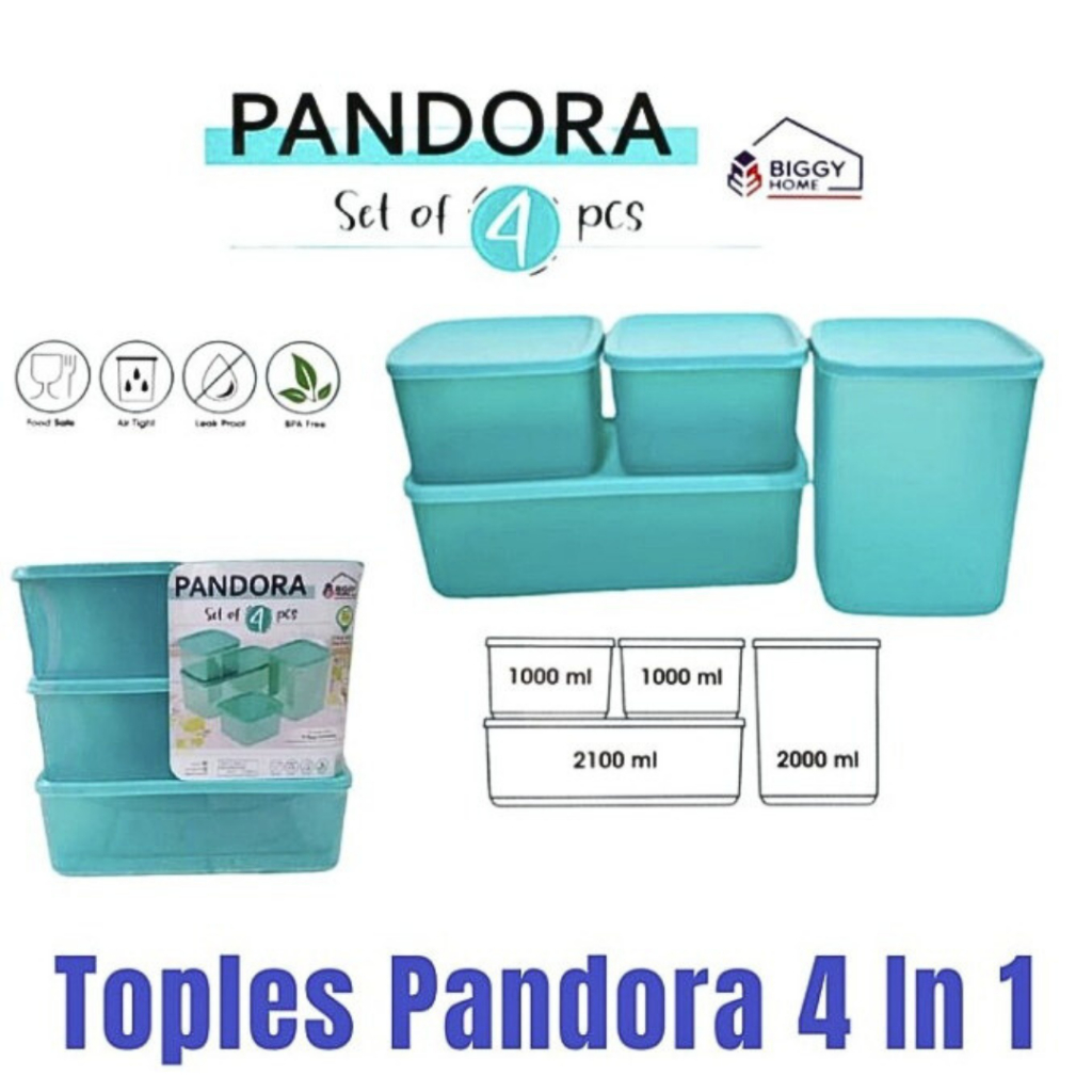 Biggy Tempat Serbaguna / Tempat Makanan Plastik Set/ Toples | Pandora Set of 4 Pcs