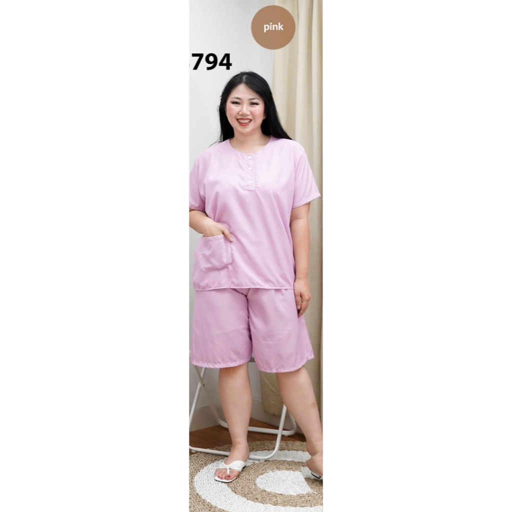 Trijaya . baju tidur wanita dewasa 3/4 jumbo / piyama setelan celana pendek jumbo XXL