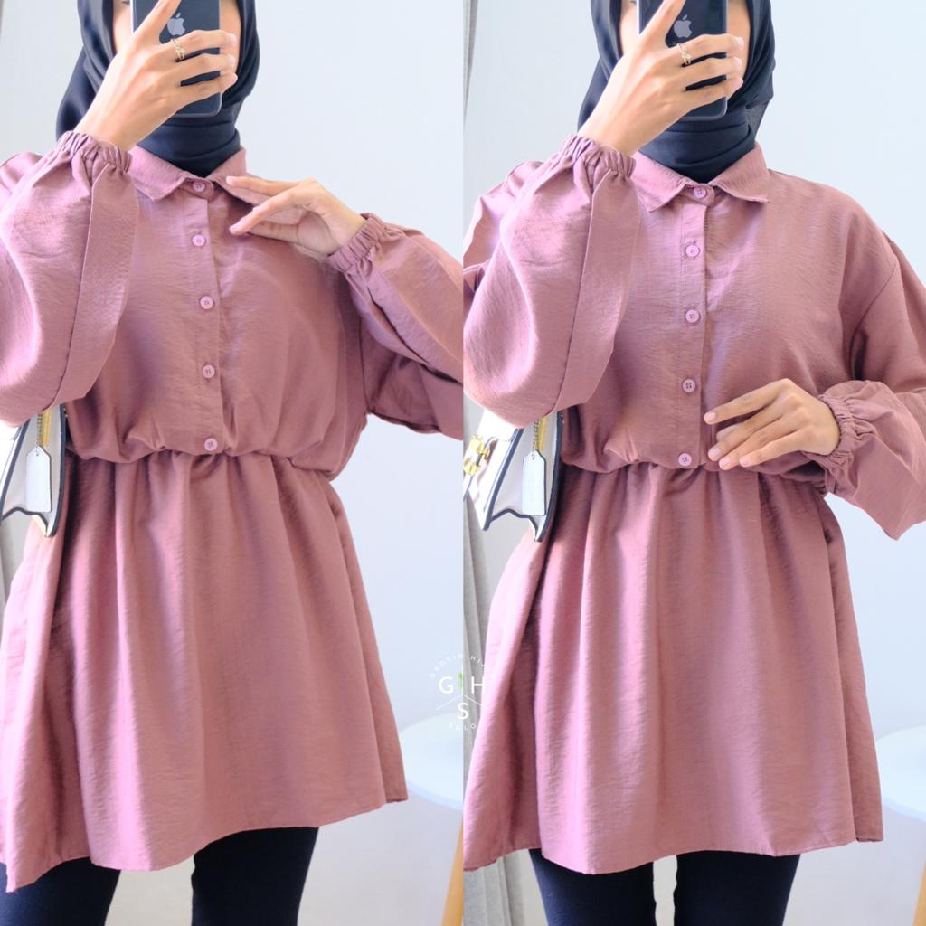 VISTA KEMEJA KERUT FULL KANCING ATASAN WANITA BLOUSE POLO LINEN PREMIUM (MGA)