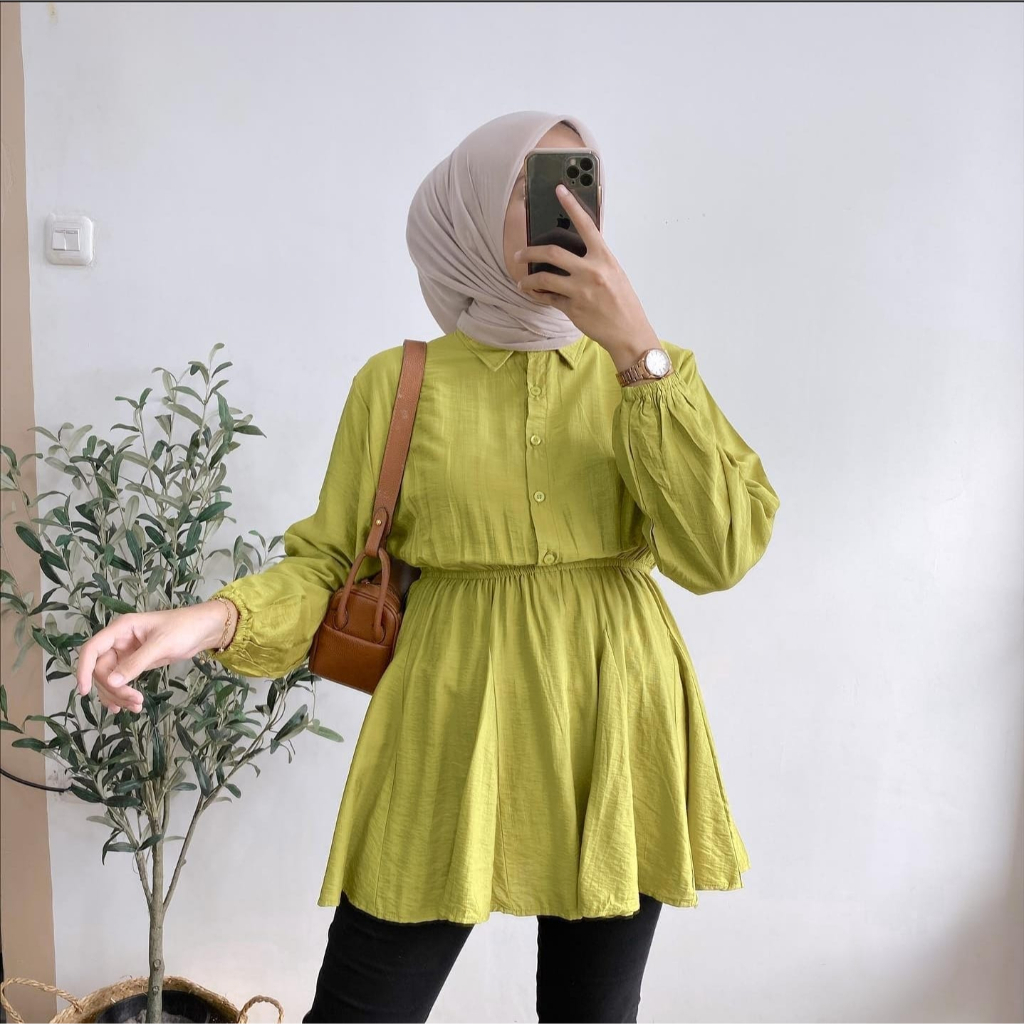 VISTA KEMEJA KERUT FULL KANCING ATASAN WANITA BLOUSE POLO LINEN PREMIUM (MGA)