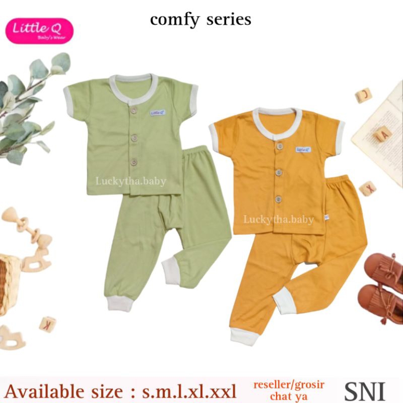 little q comfy CPR bahan cotton 100% baju pendek+celana panjang/ setelan little quen baby/ setelan bayi little q terbaru/ comfy little q polos terbaru / baju bayi polos