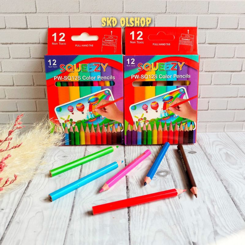 

Pensil Warna Pendek SQUEZZY 12 Warna Murah / Color Pensil