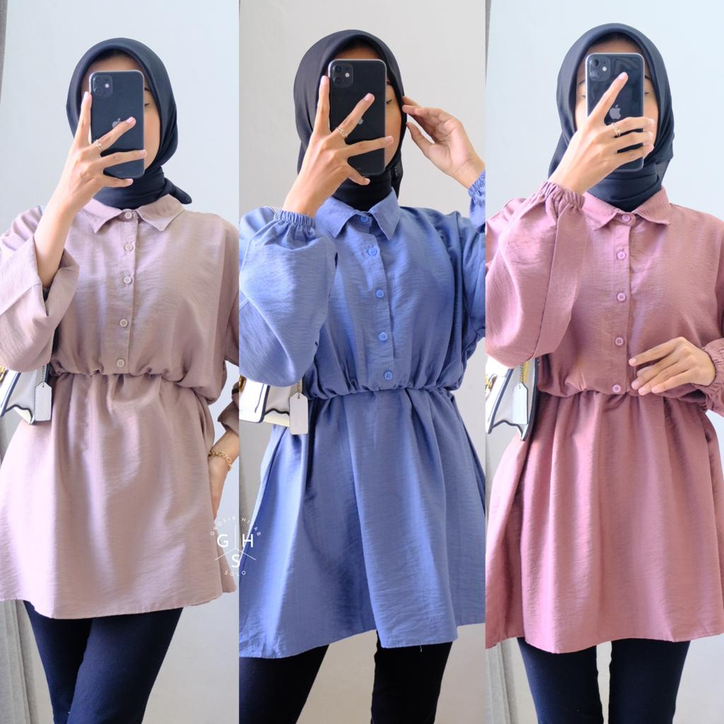 VISTA KEMEJA KERUT FULL KANCING ATASAN WANITA BLOUSE POLO LINEN PREMIUM (MGA)