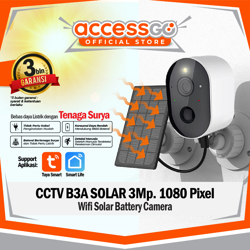 CCTV WiFi IP Camera dengan Batre, bebas kabel B3A SOLAR TENAGA SURYA