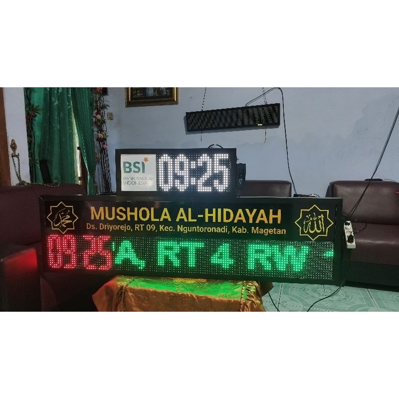 Jam jadwal sholat + papan nama ukuran 36 x 132 cm