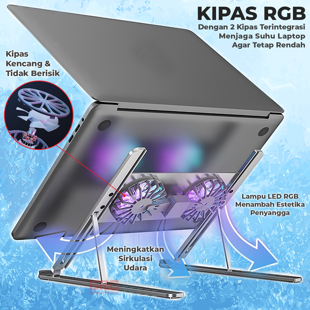 Laptop Stand Cooling Pad RGB Fan Cooler Pendingin Laptop Tatakan Meja