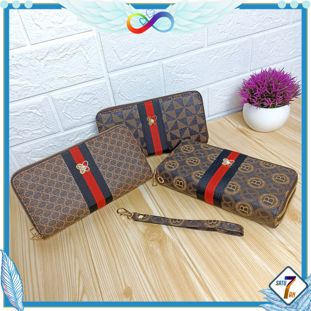 Dompet Panjang Wanita Zipper Motif Korea Fashion Stylish Simple Dompet Clutch Cewek 2 Resleting PU Satu7an D101