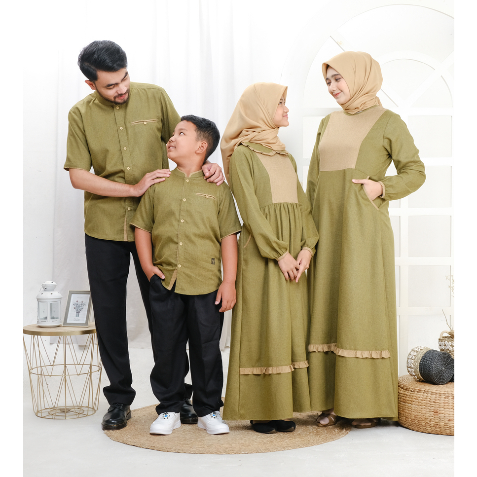 Mufatih Sarimbit Keluarga Couple Family Set Lebaran Azran Hijau Olive