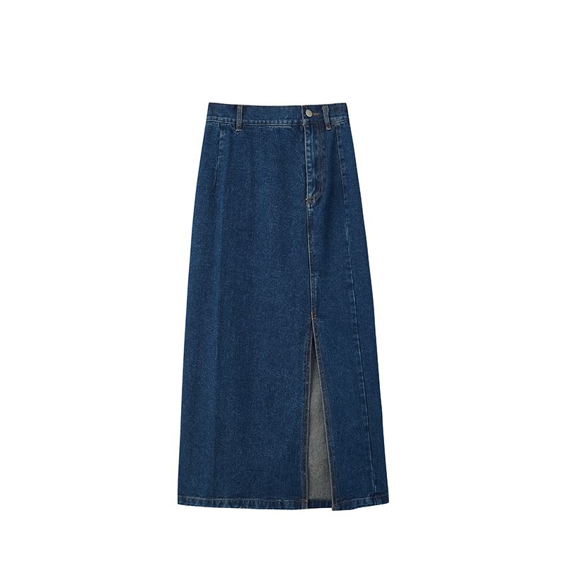 ✅COD Rok denim split gaya Korea rok a-line wanita berpinggang tinggi sedang untuk menutupi rok pinggul selangkangan