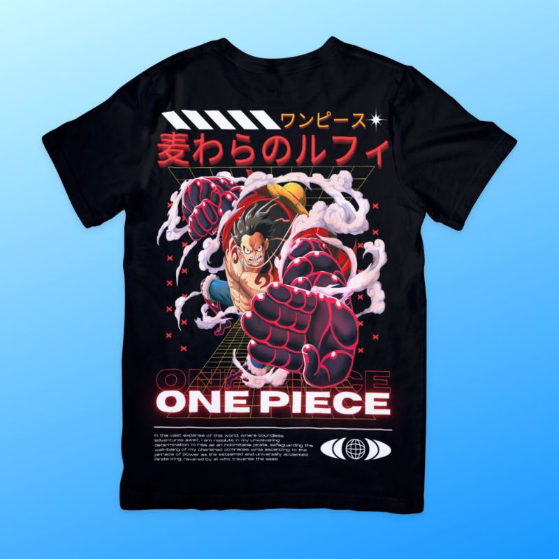 Baju Kaos T-Shirt Distro Streetwear Mugiwara No Luffy Gear 4 Anime One Piece Hitam Bahan Katun Combe
