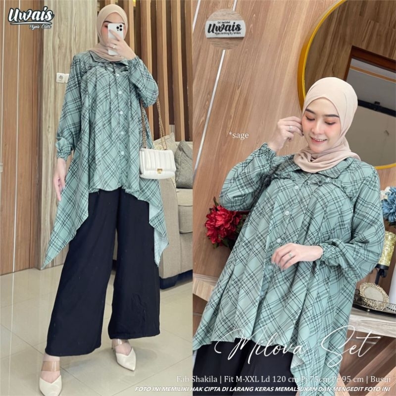 Uwais Milova Set | setelan wanita milova set tunik dan celana original by uwais hijab