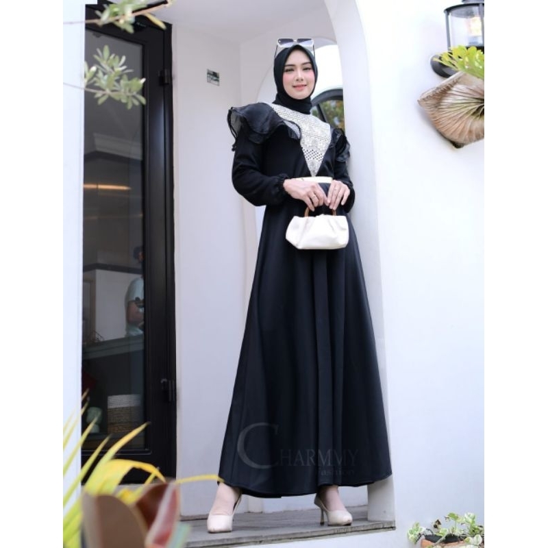 Lexa Longdress Triangle Titanium Scuba Baju Kondangan Bersabuk