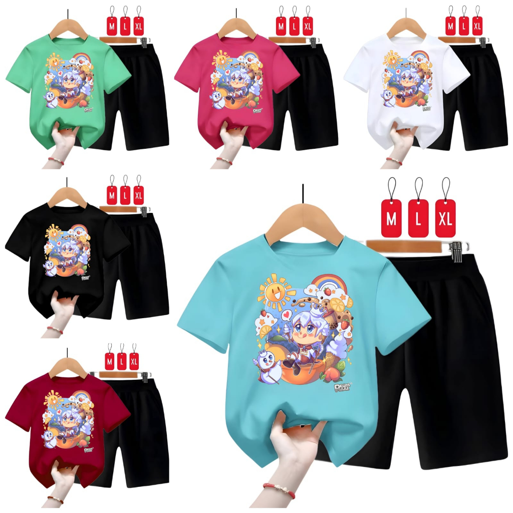 Hzl_outfit Setelan Baju Kaos Anak Laki Dan Perempuan King Mixue/Kaos Setelan KING MIXUE