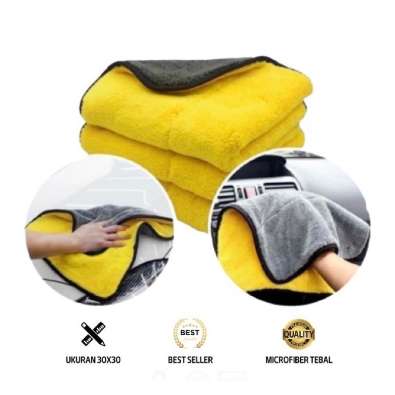 Kain Lap Microfiber uk 25x25 cm 30x30 cm 30x40 cm Bahan Tebal Serba guna Warna Kuning Abu