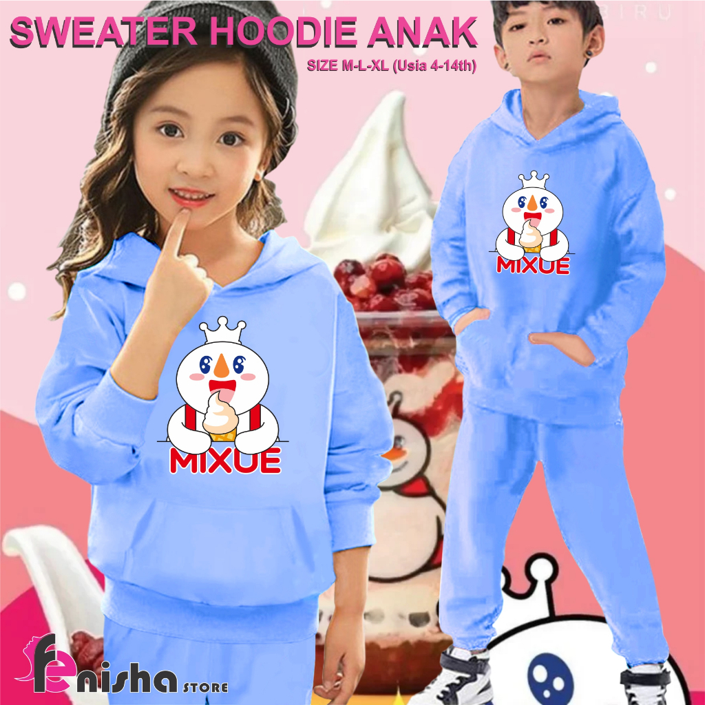 MIXUE ICE CREAM Sweater Hoodie Anak Atasan Dan Setelan Usia 4-14Tahun Bisa Bayar Ditempat COD