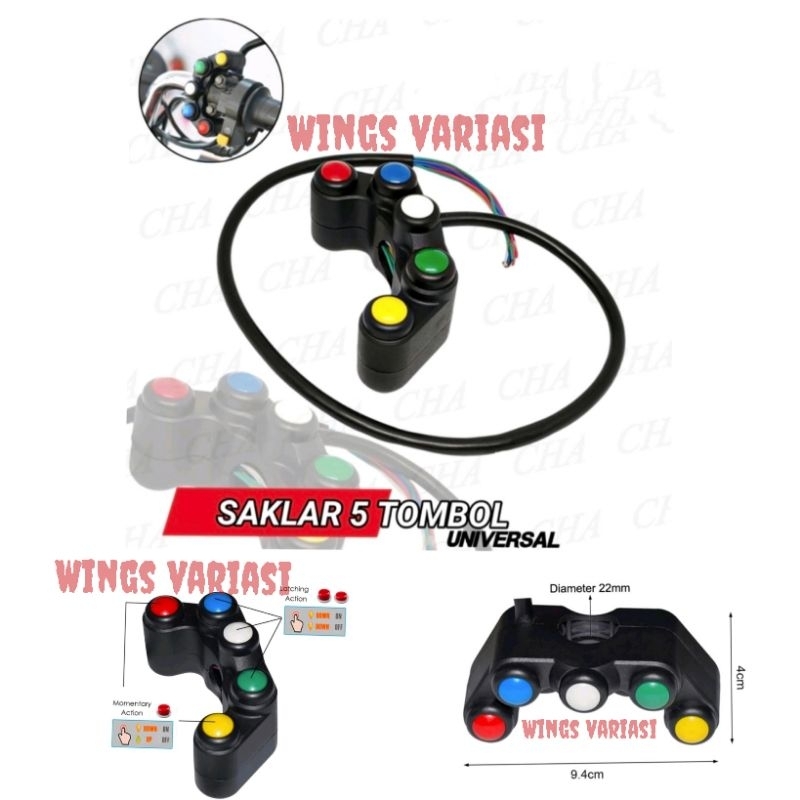 Saklar Motor Domino Saklar 5 Tombol Modifikasi Variasi On Off Universal