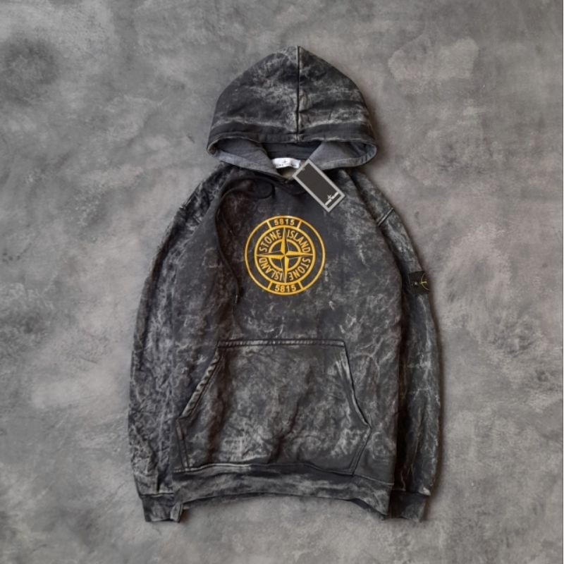 HOODIE JAKET SWEATER SANDWASH STONE ISLAND LOGO GOLD FULLTAG &amp; LABEL