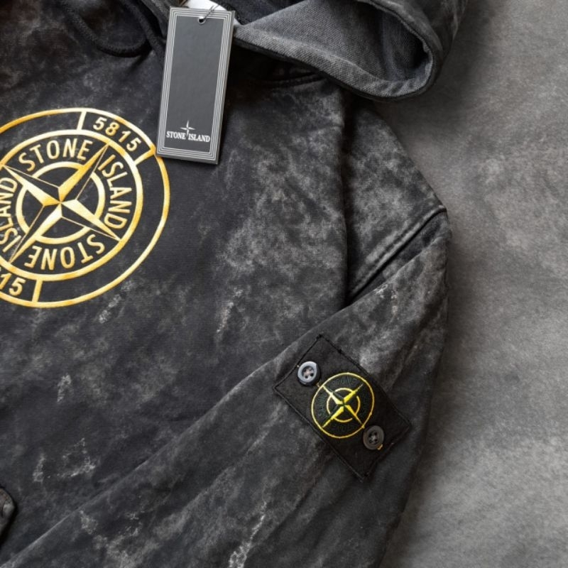 HOODIE JAKET SWEATER SANDWASH STONE ISLAND LOGO GOLD FULLTAG &amp; LABEL