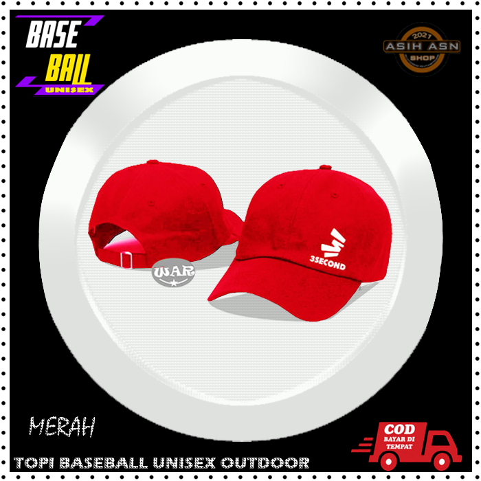 TOPI BASEBALL 3SECCOND MERAH TEX PUTIH / TOPI PRIA KEREN BISBOL / AKSESORIS FASHION TOPI DEWASA / TO