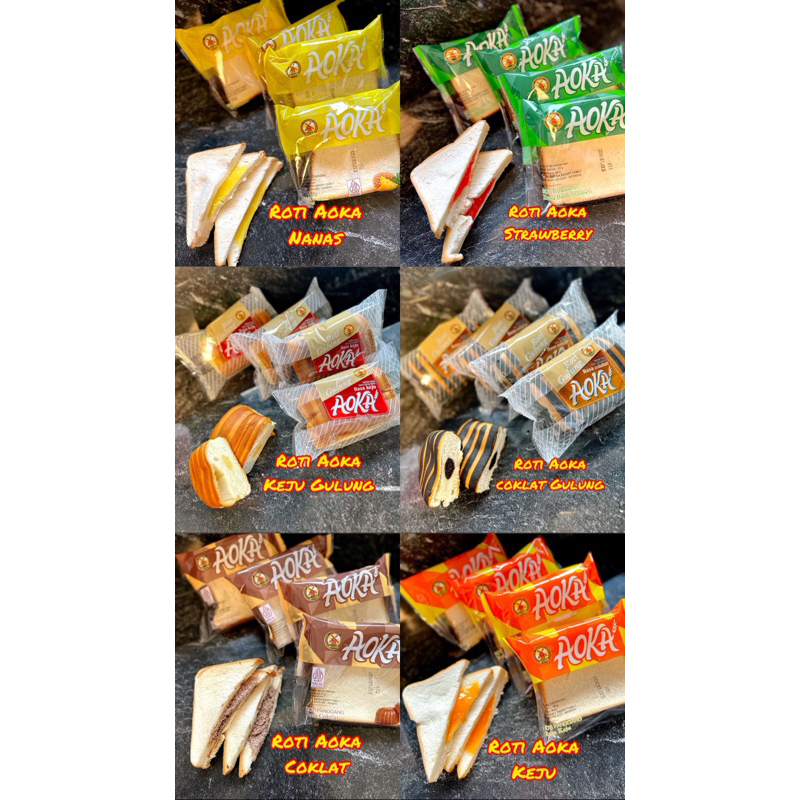 Roti Aoka 1 dus RANDOM (Strawberry / Nanas / Keju / Coklat / Keju Gulung / Coklat Gulung) 1 dus 60 p