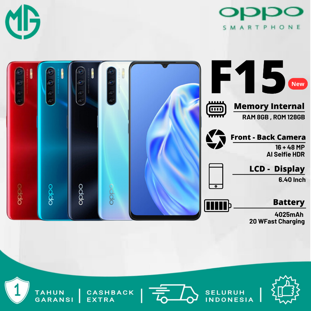 Oppo F15  Ram 8/128GB New Smartphone AI Triple Camera Garansi 1 Tahun