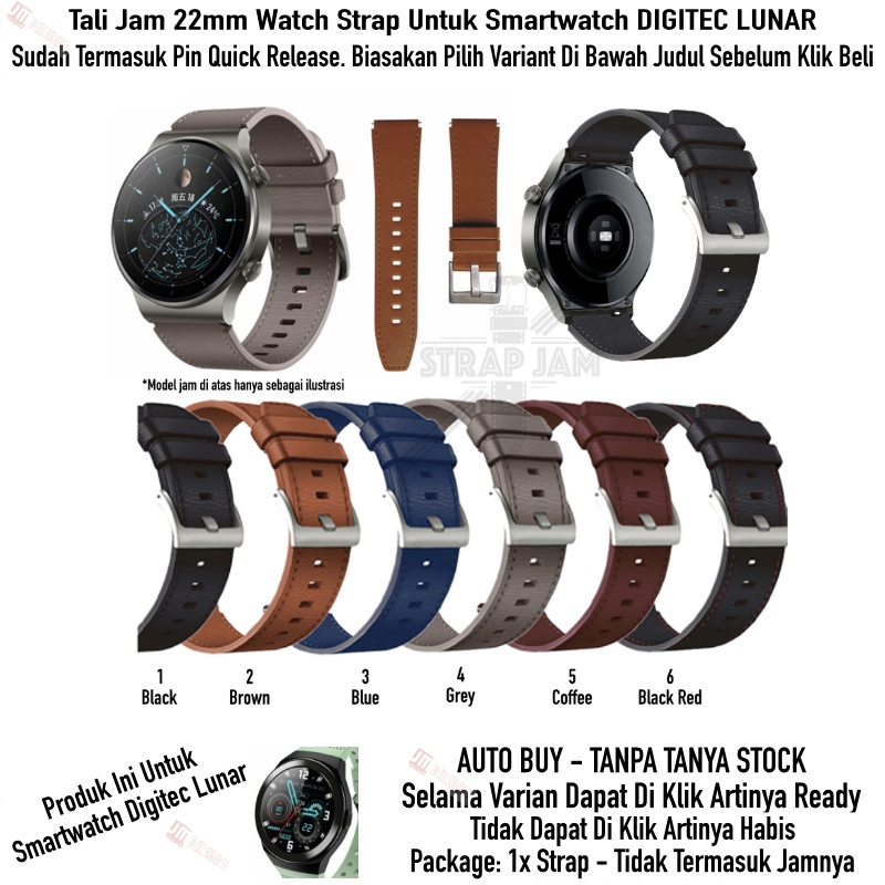 ZGT Tali Jam Smartwatch Digitec Lunar - Strap 22mm Leather Kulit Quick Release