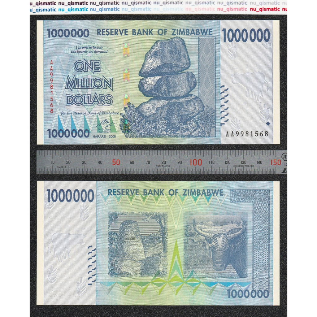Uang Zimbabwe 1 Juta 1 Million Dollar 2008, UNC Baru Super Gress P# 77