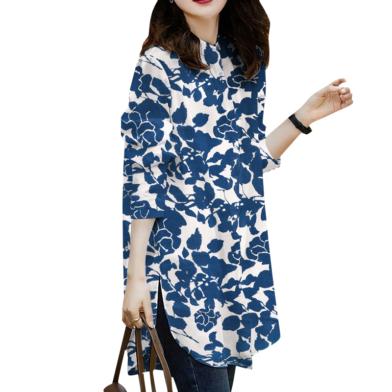 ZANZEA Women Long Sleeve Casual Printed Buttons Up O Neck Loose Blouse