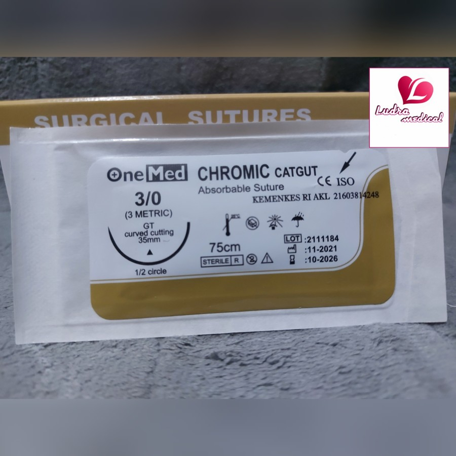 Cat Gut Chromic / Cat gut Plaint 3/0 Benang dengan Jarum