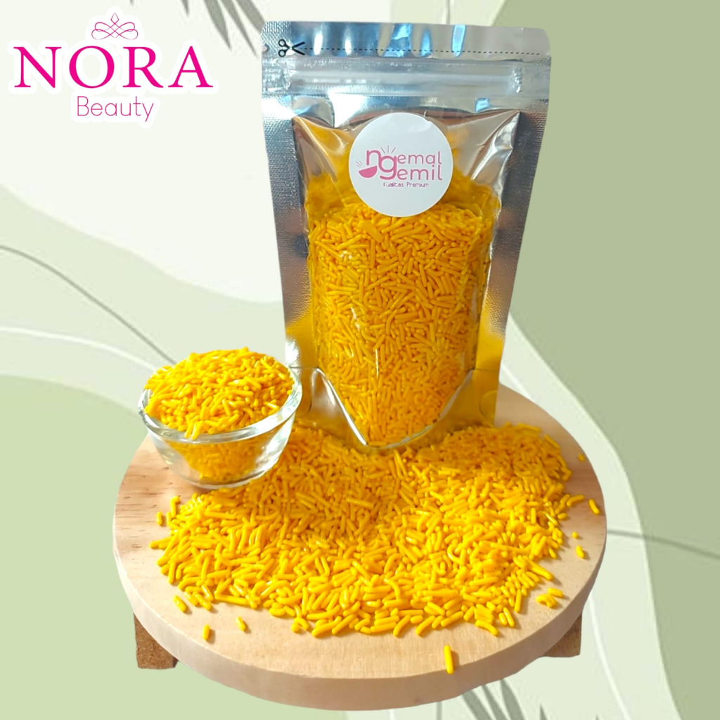 

Meses Cokelat Butiran Warna Kuning Premium Kemasan Pouch Premium //murah