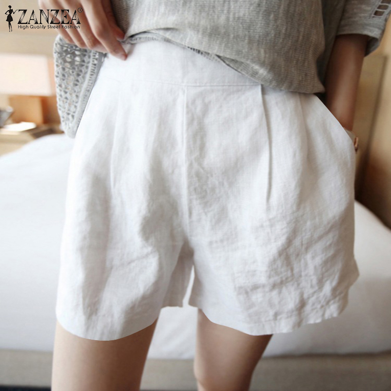 ZANZEA Women High Waist Loose Casual Side Pockets Wide Leg Short Pants