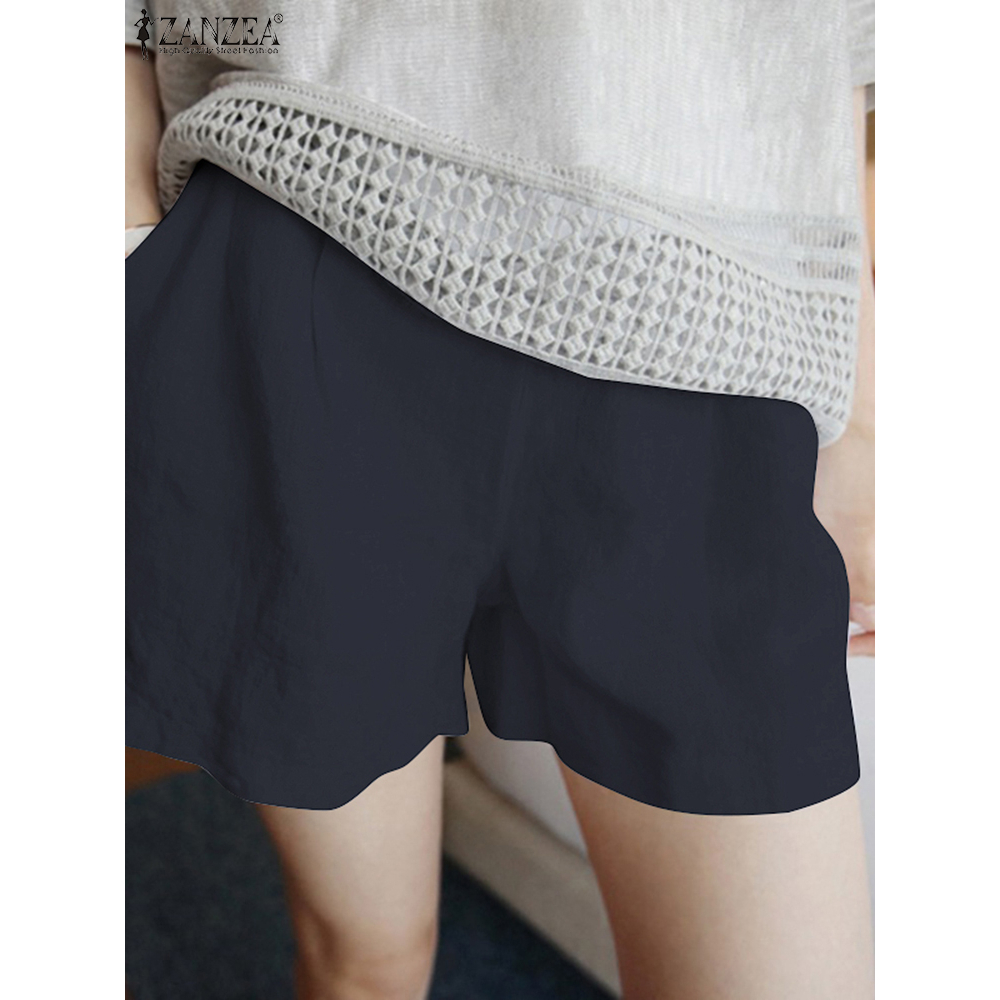 ZANZEA Women High Waist Loose Casual Side Pockets Wide Leg Short Pants