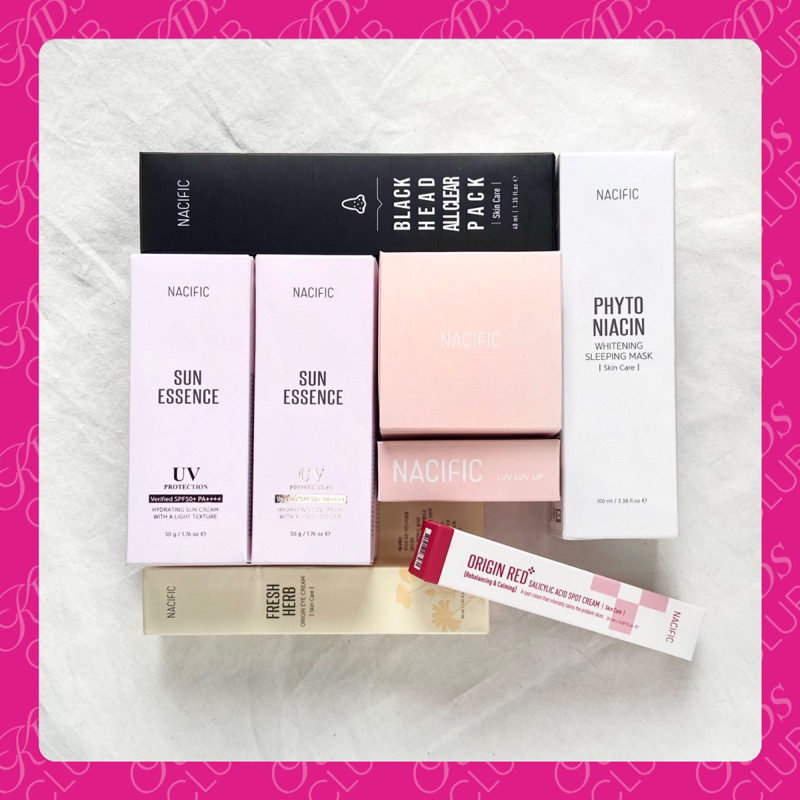 Stray Kids x NACIFIC Cushion, Sun Essence, Blackhead Pack, Lip Scrub, Sleeping Mask, Spot Cream, Eye
