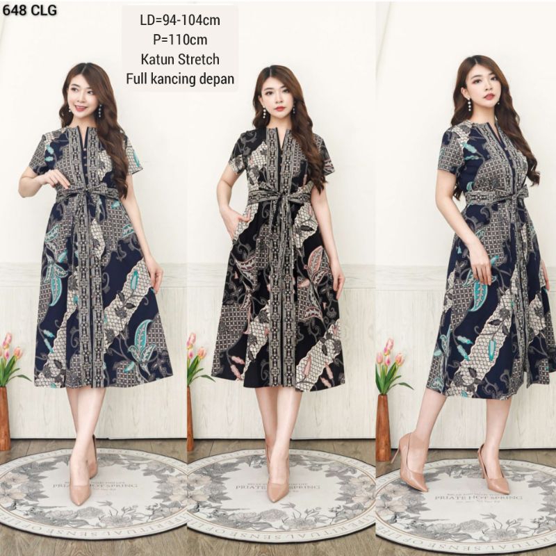 DRESS BATIK MEINI TERUSAN KERJA KANTOR WANITA MODERN 648 151 GAUN CEWEK CASUAL FASHION